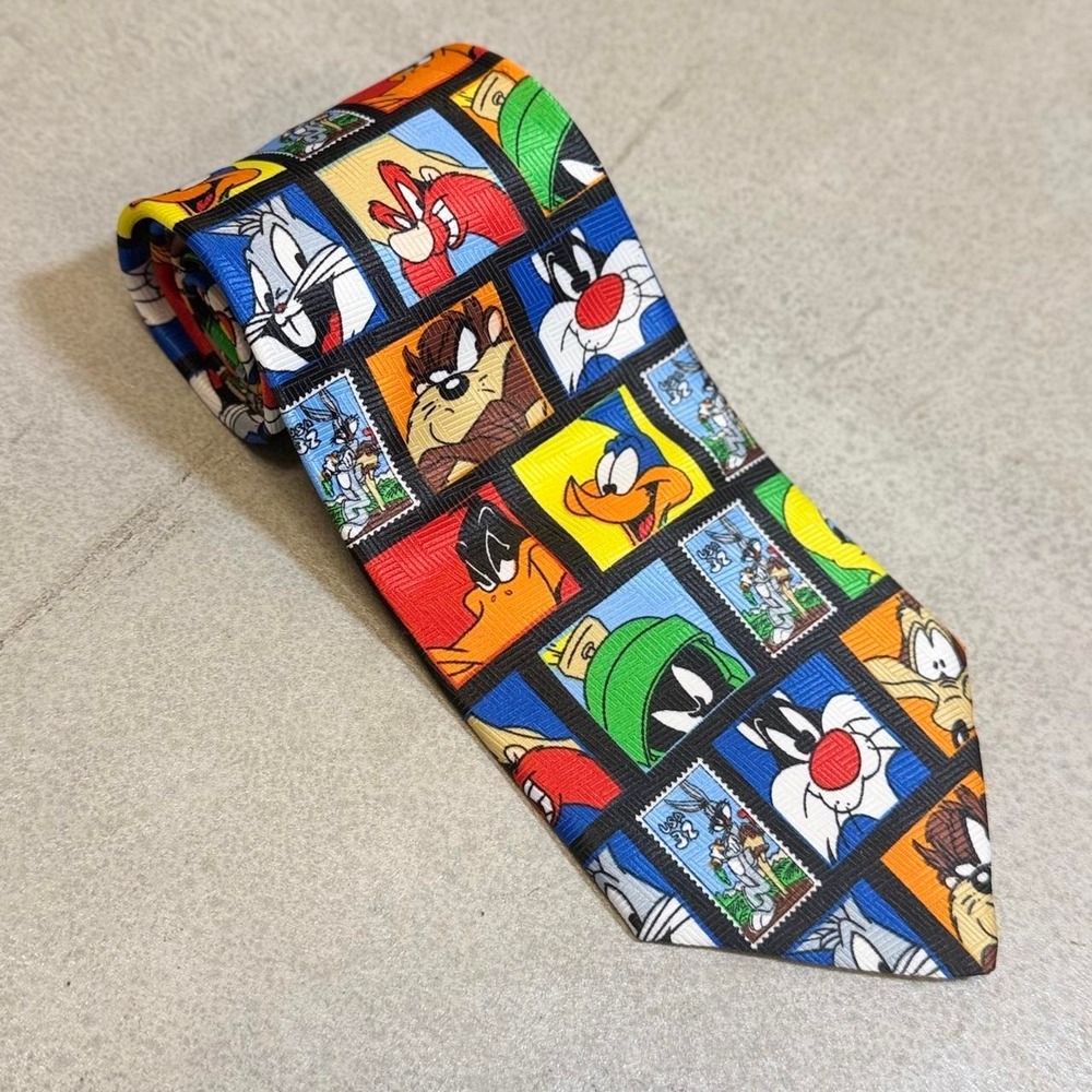 Looney Tunes stamp collection cartoon tie